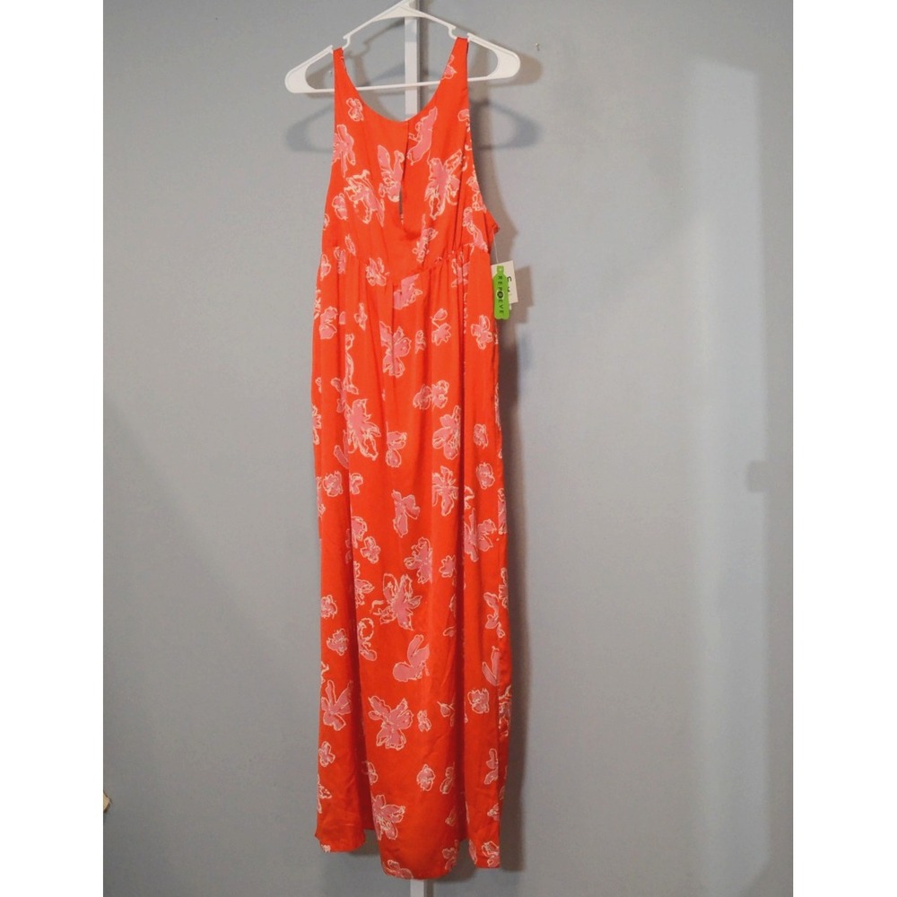 NWT Open Edit Size M Repreve Maxi Sundress Tropical Print Front Keyhole Opening